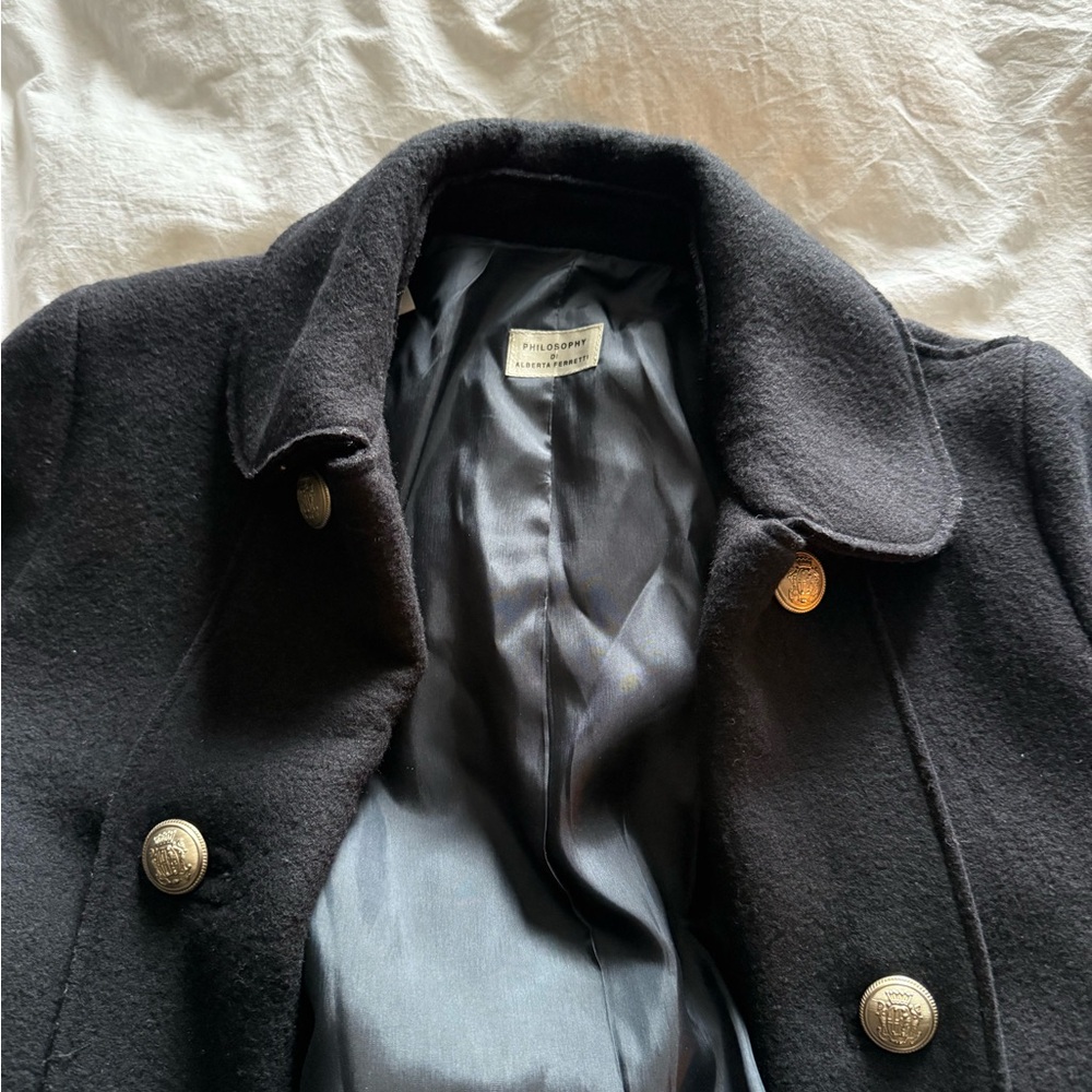 Alberta Ferretti Navy Wool Satin Lined Coat size Small / 4 - Picture 8 of 13